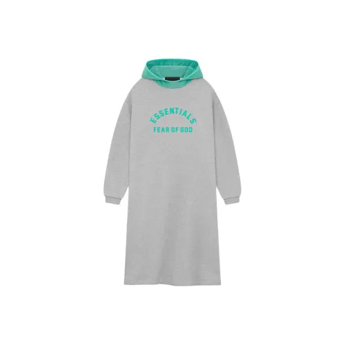 Fear Of God Essentials Kids Nylon Fleece Hooded Dress Light Heather Grey/Mint Leaf