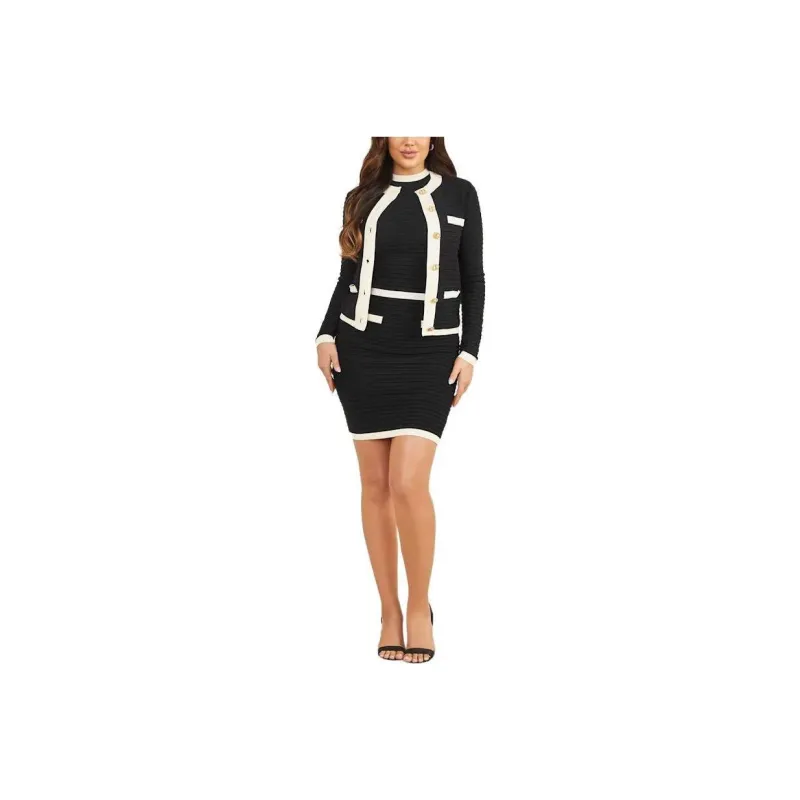 GUESS Amba Embossed Striped Skirt Casual Short Skirts Women's Black-0