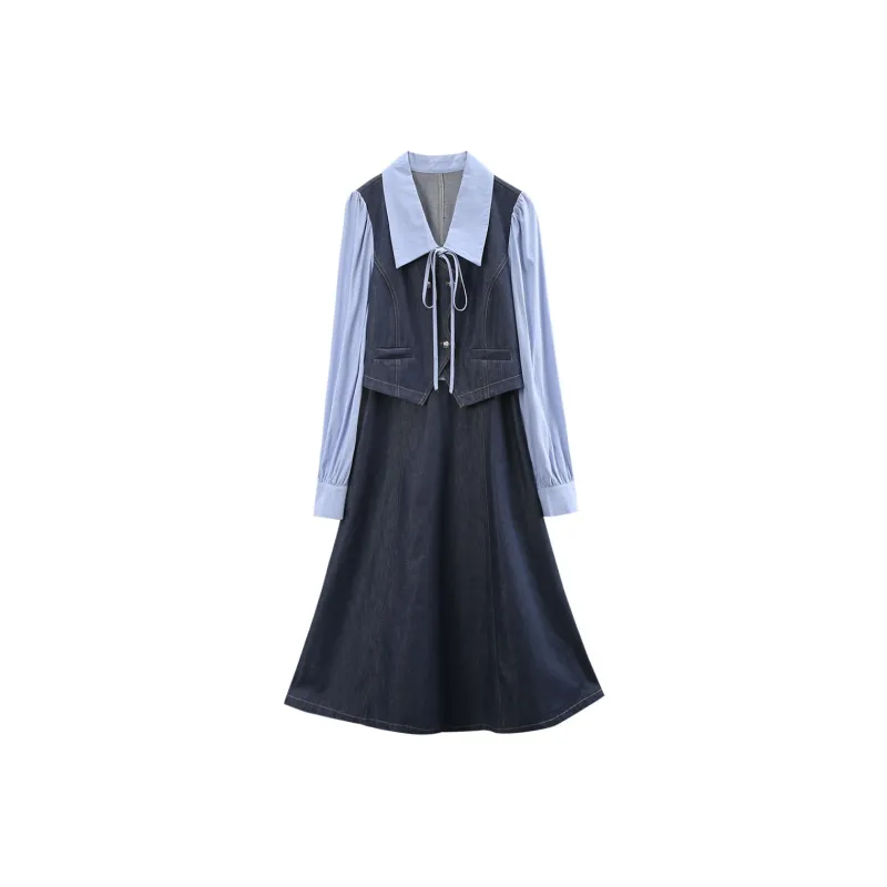 A Paradise For Awakening Long Sleeved Dress Women's Denim Blue-0