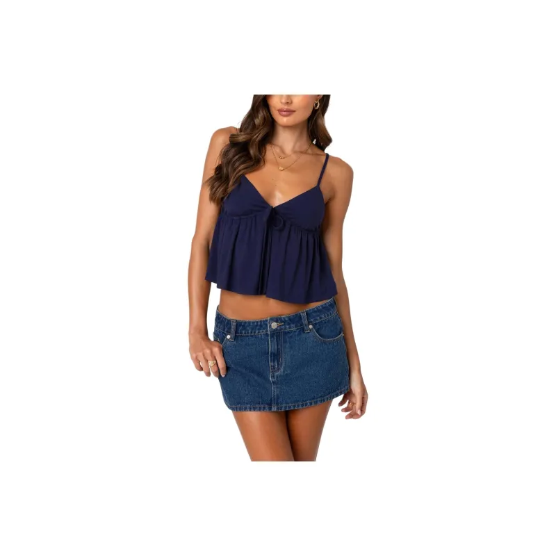 Edikted Sunrise Babydoll Tank Top Camisole Women's Marine Blue-0