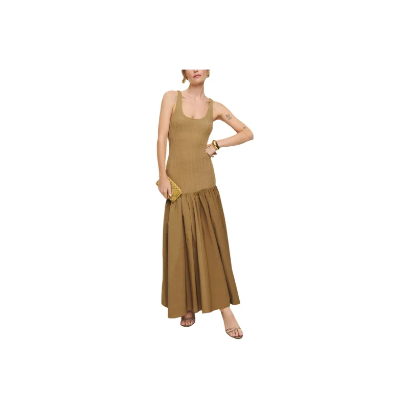 REFORMATION Kella Knit Dress Sleeveless Dress Women's Gold-0