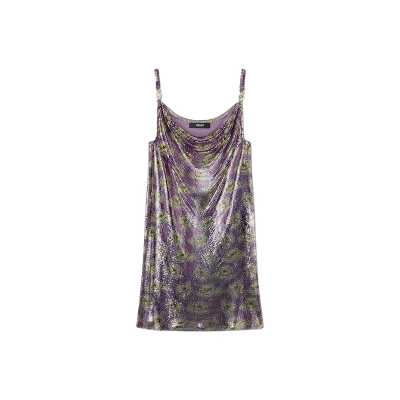 VERSACE Poppies Metal Mesh Mini Slip Dress-0