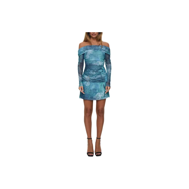 PRINCESS POLLY OLYMPIQUE LONG SLEEVE MINI DRESS Long Sleeved Dress Women's BLUE MULTI/Blue Multicolor-0