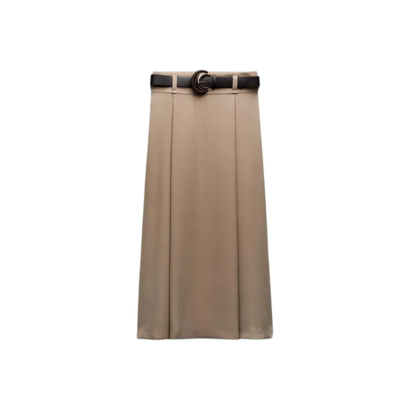 ZARA Casual Long Skirts Women's Tan-0