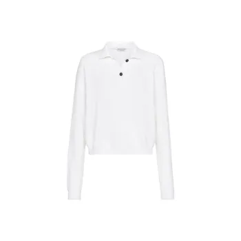 Brunello Cucinelli Embellished English Rib Knit Polo Shirt