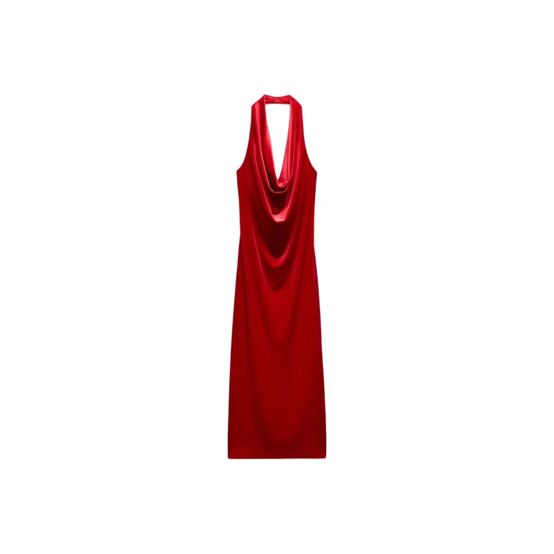 ZARA Sleeveless Dress Women's Deep Red-0