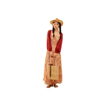 ZIHAN Skirt Set Women's Beige Base With Red Flowers