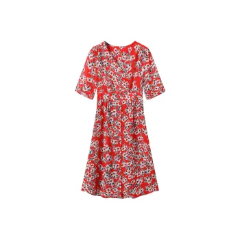 H YXIANG Short Sleeved Dresses Women's Black Background With Flowers