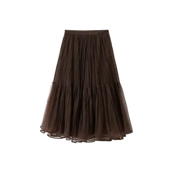 PEACEBIRD Casual Long Skirts Women's Brown