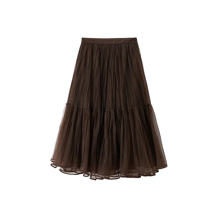 PEACEBIRD Casual Long Skirts Women's Brown-0