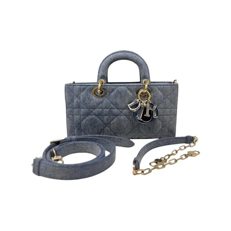 DIOR Lady Dior Denim Canvas Lady Dior Bag Handbag Women's Denim Blue-2