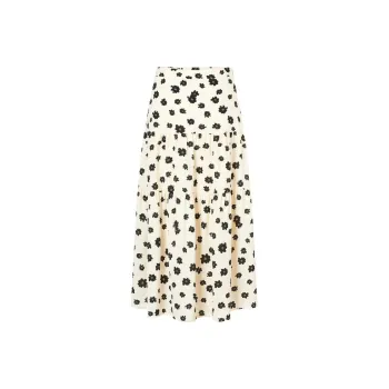JZ Juzui Casual Long Skirts Women's Floral Ecru