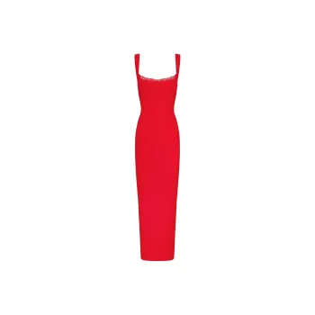 SKIMS Valentine's Day Collection SS25 SOFT LOUNGE LACE LONG DRESS WITH BRALETTE Slip Dresses Women's CHERRY/Cherry Red