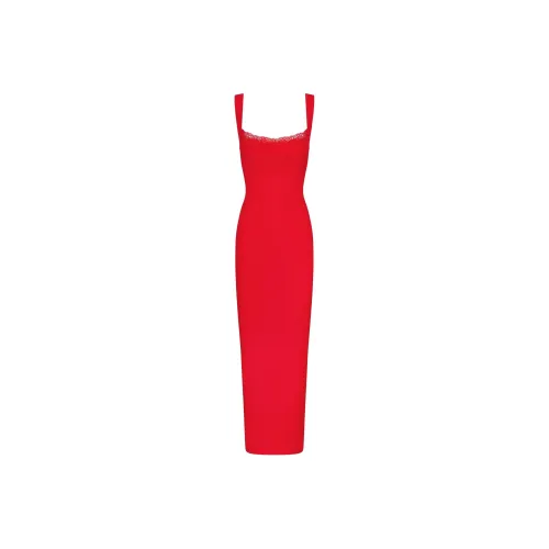 SKIMS Valentine's Day Collection SS25 SOFT LOUNGE LACE LONG DRESS WITH BRALETTE Slip Dresses Women's CHERRY/Cherry Red