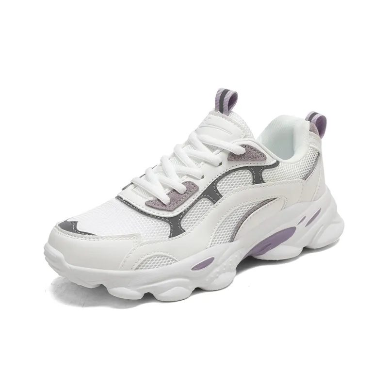 Binary Height Increasing Breathable Low Top Chunky Sneakers Women's White Purple-1