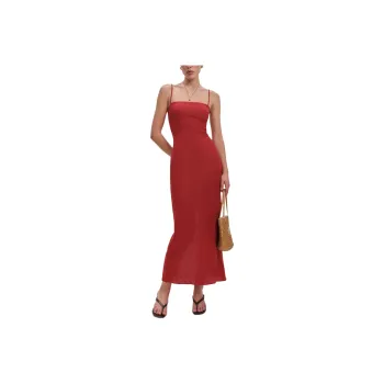 REFORMATION Petites Frankie Linen Dress Slip Dress Women's Tomato Red