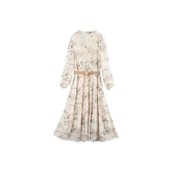 A Paradise For Awakening Long Sleeved Dress Women's Beige With Print