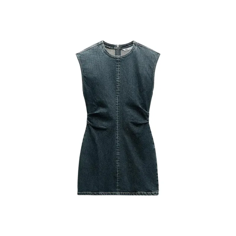 ZARA Trf Sleeveless Dress Women's Sea Blue-0