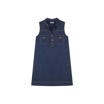 SOLIGHTER Sleeveless Dress Women's Vintage Denim Dark Blue