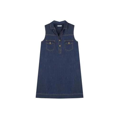 SOLIGHTER Sleeveless Dress Women's Vintage Denim Dark Blue
