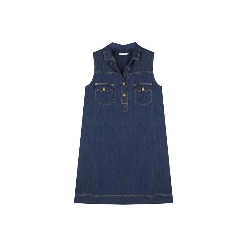 SOLIGHTER Sleeveless Dress Women's Vintage Denim Dark Blue-0