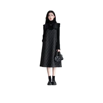 You Cow Me Pants Sleeveless Dress Women's Black Plaid