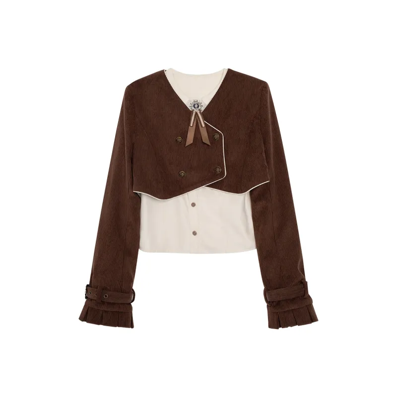 LALAJK Swiss Fall Peter Pan Collar Shirt Skirt Maillard Style Skirt Set Women's-0