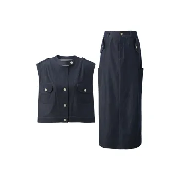 3COLOUR Casual Suit Women's Set Navy Blue Vest+Skirt
