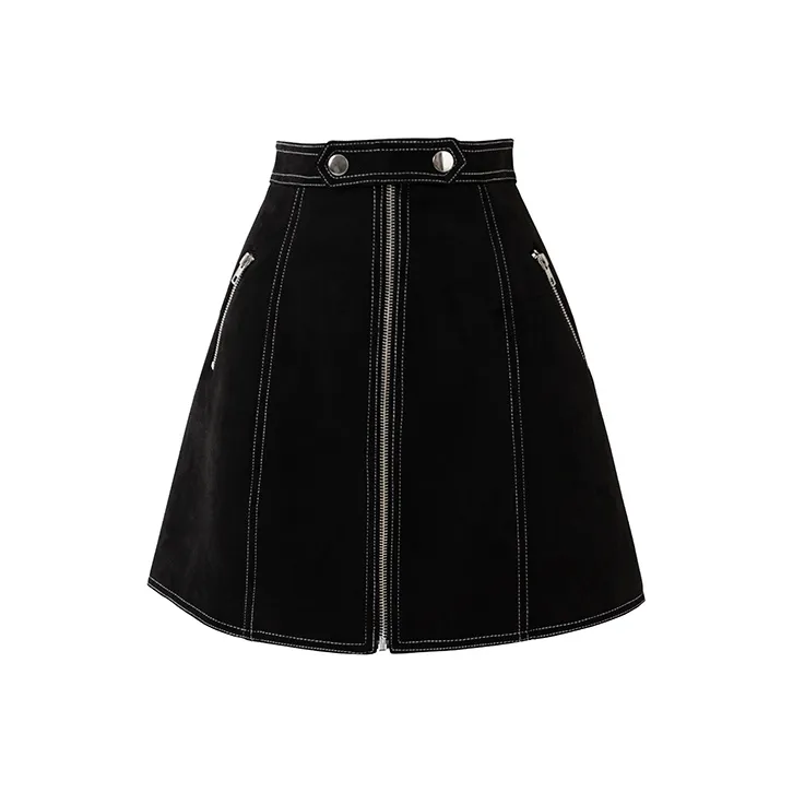 SOON FLOWER Leather Short Skirts Women's Black-0