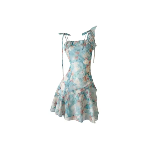 Icicofficial Slip Dress Women's Oil Painting Green