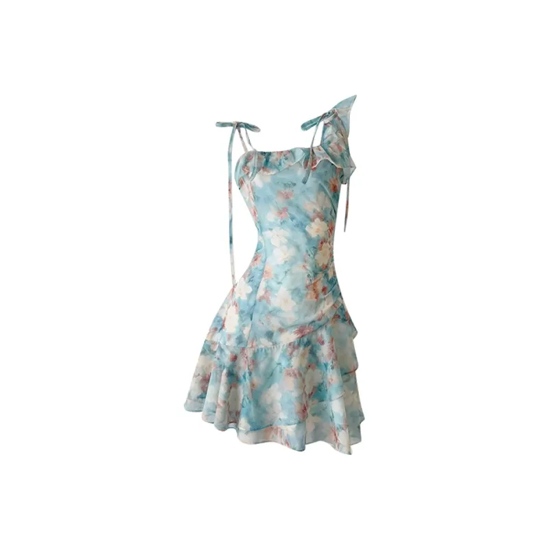 Icicofficial Slip Dress Women's Oil Paintings Green-0