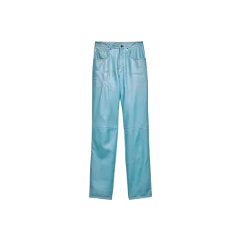 PRADA Leather Pants Women's Sea Blue