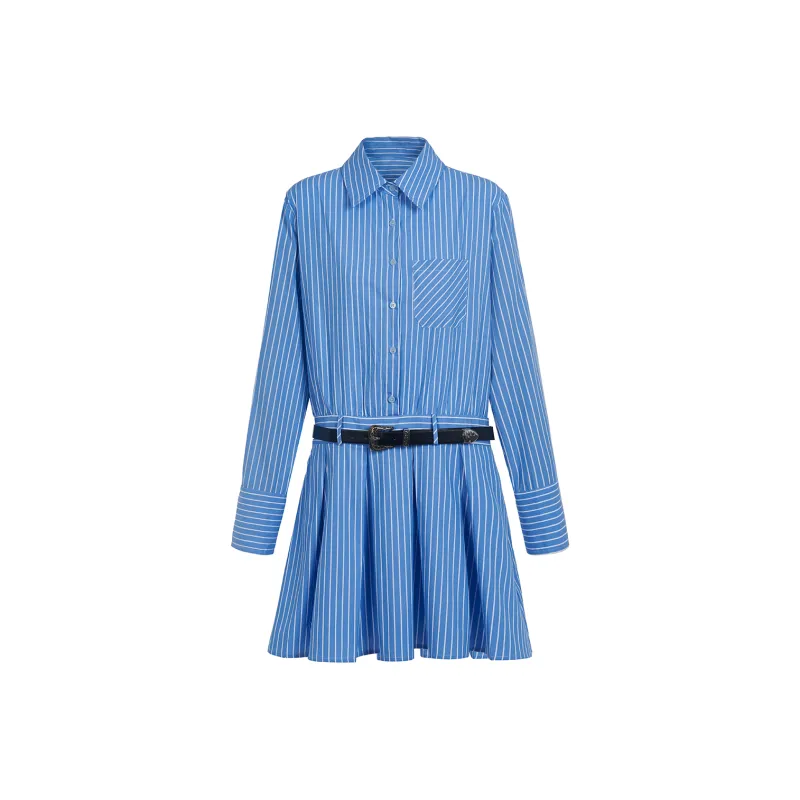 COMMA GIRL Long Sleeved Dress Women's Blue Stripes-0