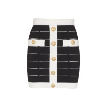 BALMAIN Two Tone Buttoned Knit Skirt