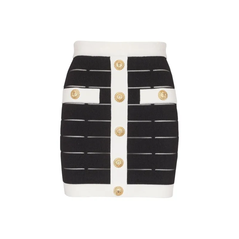 BALMAIN Two Tone Buttoned Knit Skirt-0