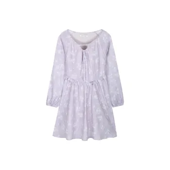 MISHOW Long Sleeved Dresses Women's Purple Iris With Gardenia