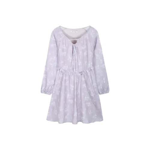 MISHOW Long Sleeved Dresses Women's Purple Iris With Gardenia