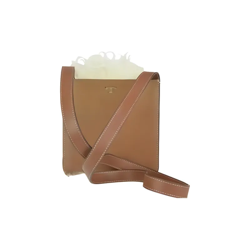 TORY BURCH Cow Leather Lambswool Cow Leather Patchwork Cell Phone Pouch, Crossbody Bag Women's White & Brown-2