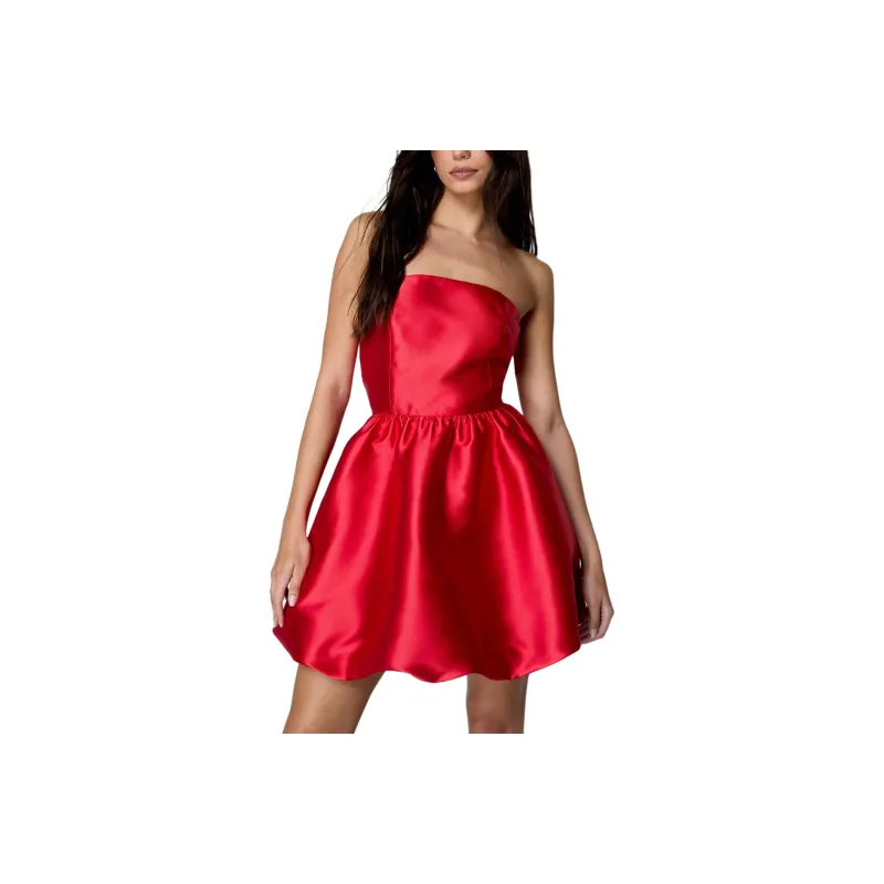 NASTY GAL Premium Satin Lace Up Boned Corset Top Sleeveless Dress Women's Red-0