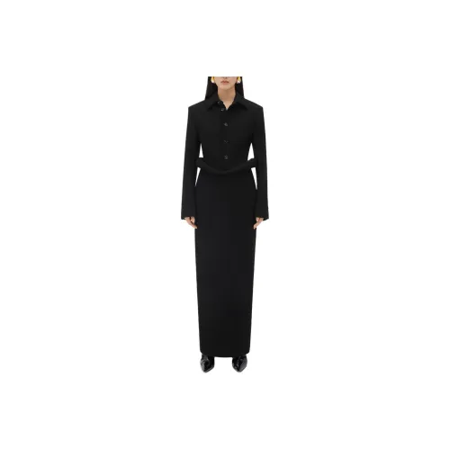 Bottega Veneta Compact Viscose Long Skirt With Padded Hip Construction Long-Sleeved Dresses Women's Black