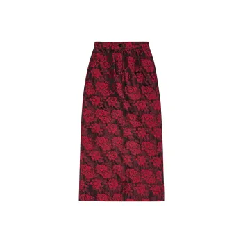 GANNI Botanical Jacquard Long Skirt Casual Long Skirts Women's Red