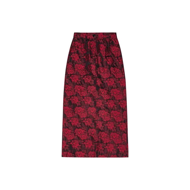 GANNI Botanical Jacquard Long Skirt Casual Long Skirts Women's Red-0