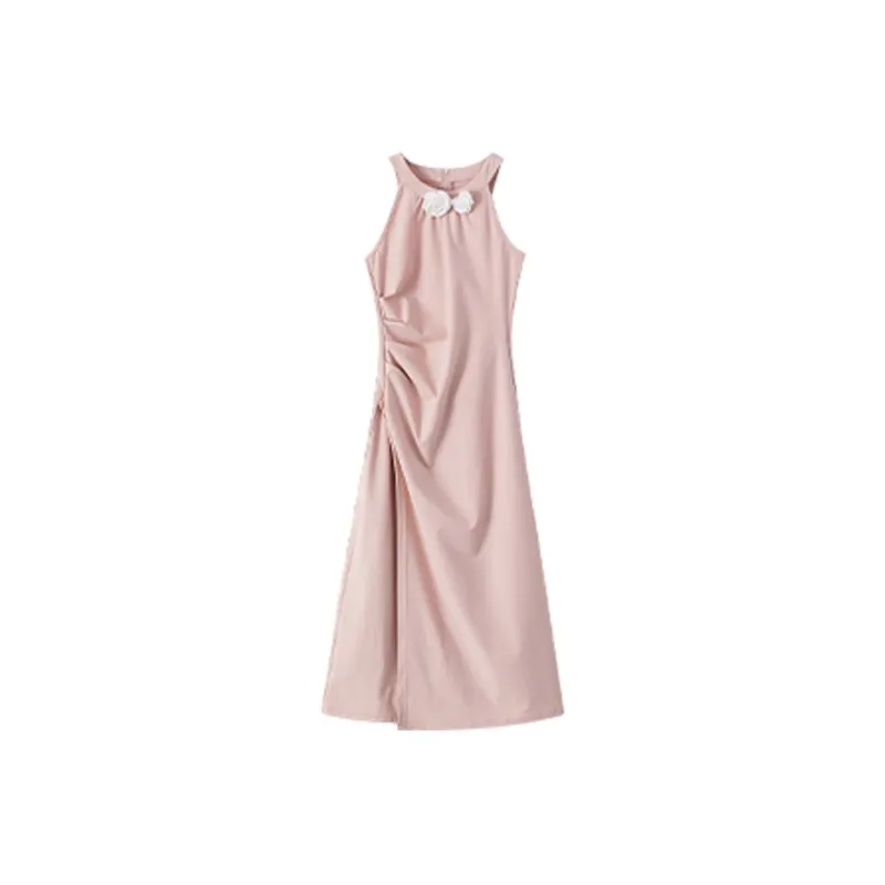 TOUCH MISS Sleeveless Dress Women's Dusty Pink With Floral Brooch-0
