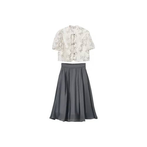 XIANGYING Skirt Set Women's Gray