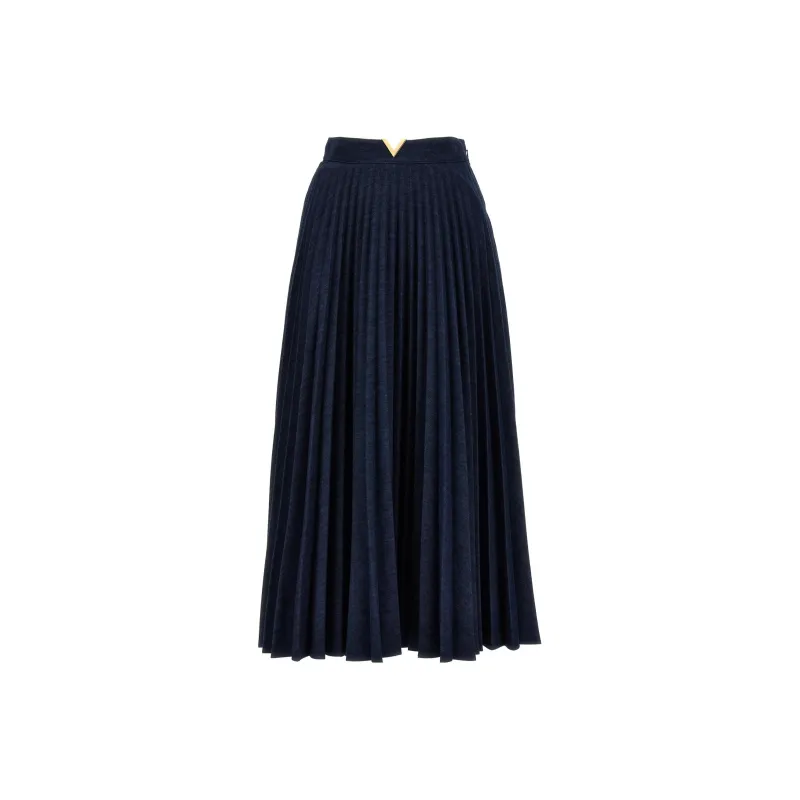 Valentino High Waist Pleated Denim Skirt-0