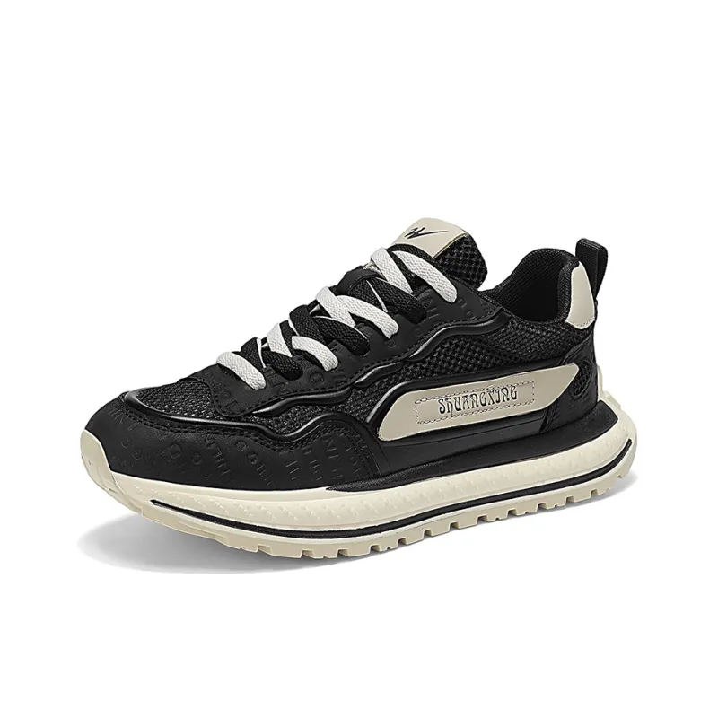Binary Height Increasing Abrasion Resistant Breathable Slip Resistant Low Top Chunky Sneakers Men's Black-2