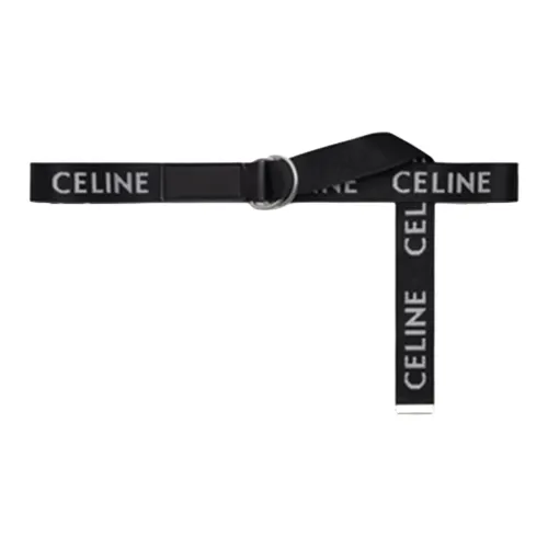 CELINE Medium Double Ring Belt In Jacquard Textile And Calfskin