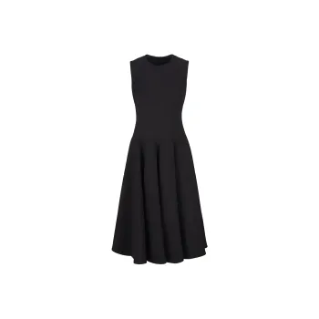 Valentino Crewneck Pleated Dress