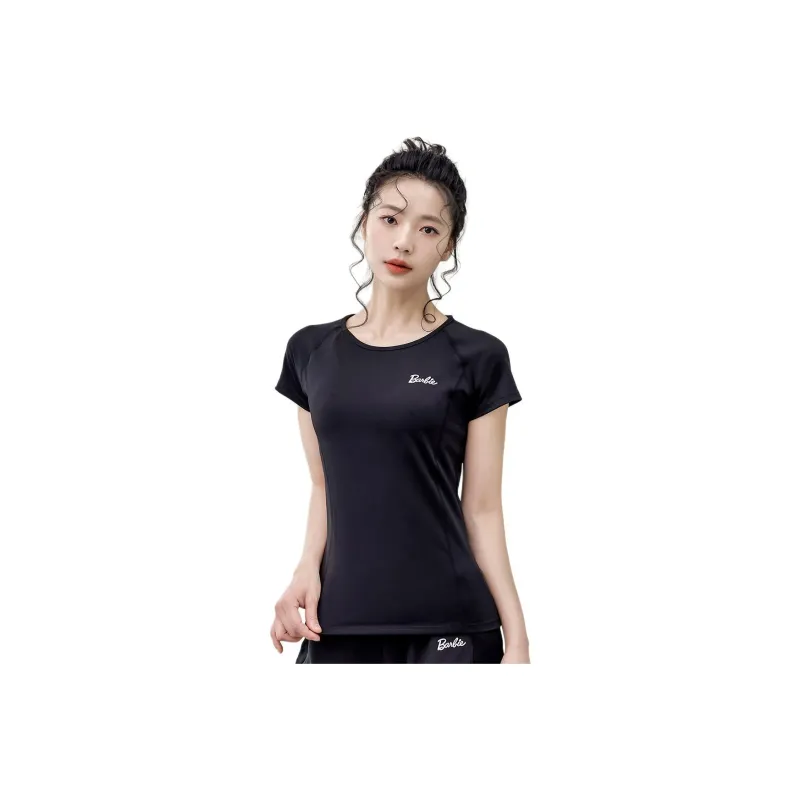 Barbie Yoga T Shirts Women's Black-0