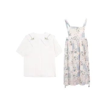 Pzhk Skirt Set Women's Embroidered Shirts+Suspender Dresses